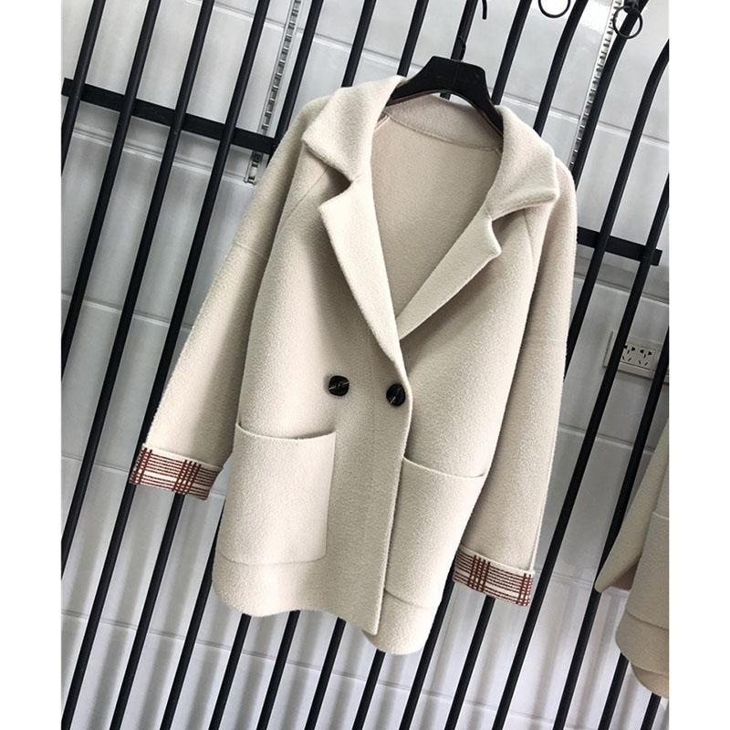 

Women's Blend Woolen Coat 2020 New Imitation Wool Double-Sided Outerwear Spring Autumn Fashion Double-Breasted Overcoat A656, White