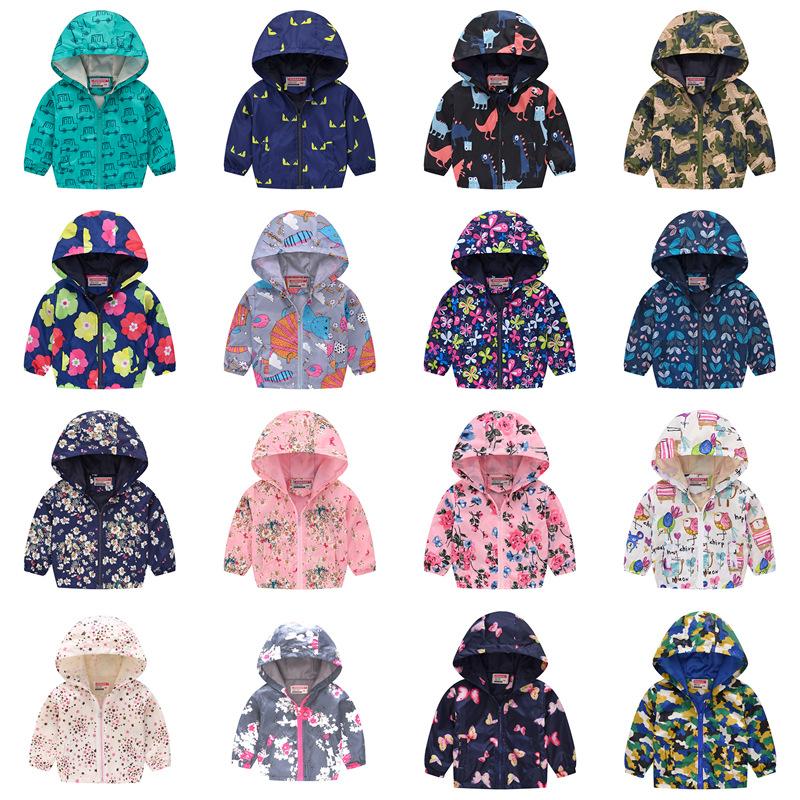

Spring Autumn Children Kids Boys Girls Hooded Jacket Thin Coat Windbreak Zipper Jackets Print Long Sleeve Outwear