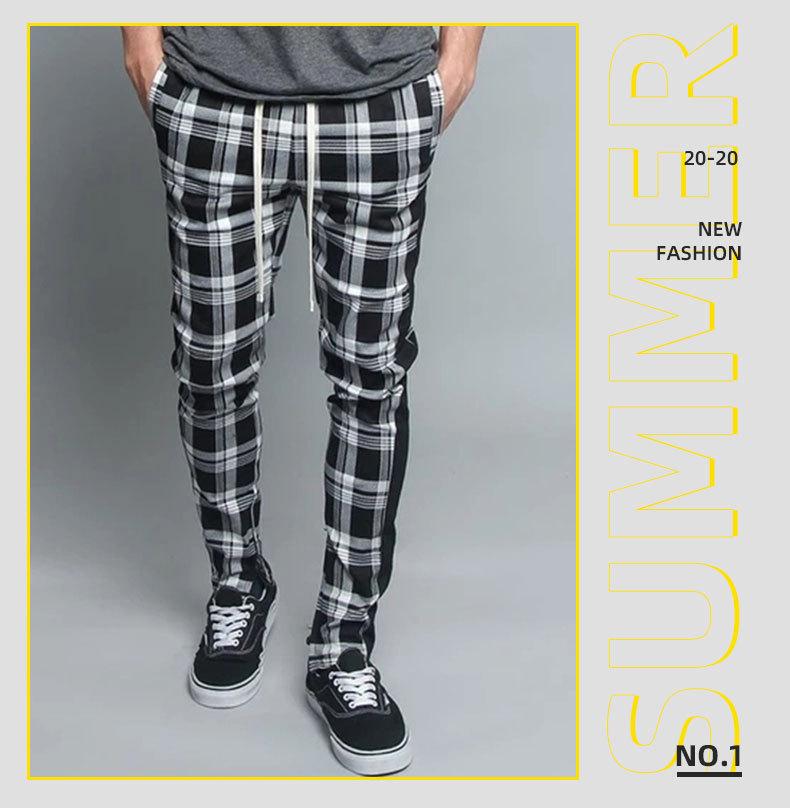 

2020 New men'S casual pants in Europe and The United States men's plaid matching Color trend slim-fitting small-foot pants