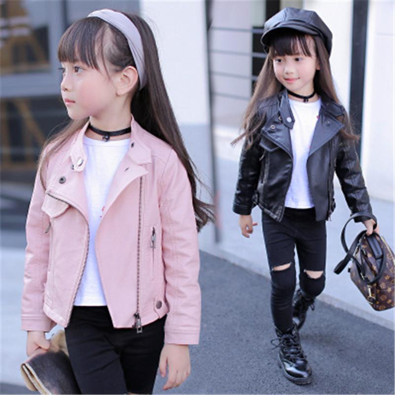 

Zipper Jackets For Girls Clothes Classic Collar Coats Teen Windbreaker Clothing For Girls Leather Coat Children Overwear Clothes, Pink