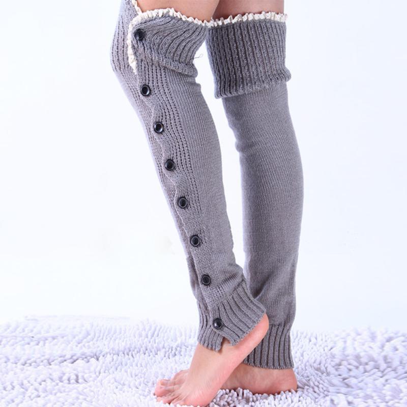 

New Winter Girls Women Socks Trendy Knitted Button Lace Leg Winter Warmers Trim Boot Cuffs knee Socks to Choose, White