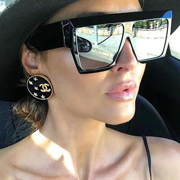 

2020 New Oversized Sunglasses Women Big Frame Square Flat Top Sun Glasses Female Man Vintage Mirror Shades Gradient UV400