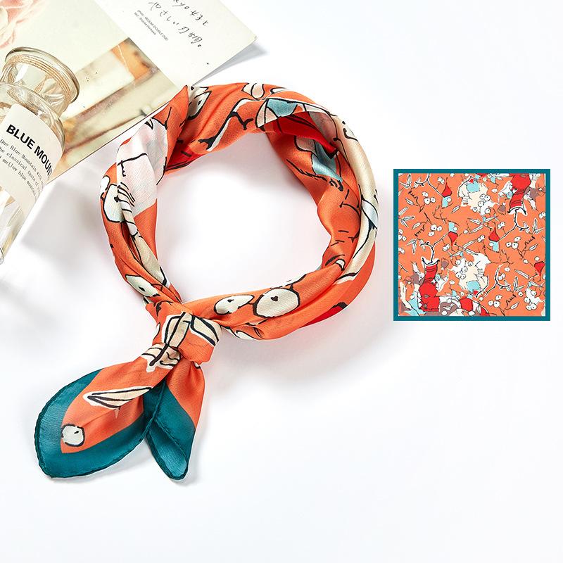 

Scarves Scarf For Women Orange Fruit Print Silk Lady 53cm Shawls Foulard Wraps Small Kerchief Tie