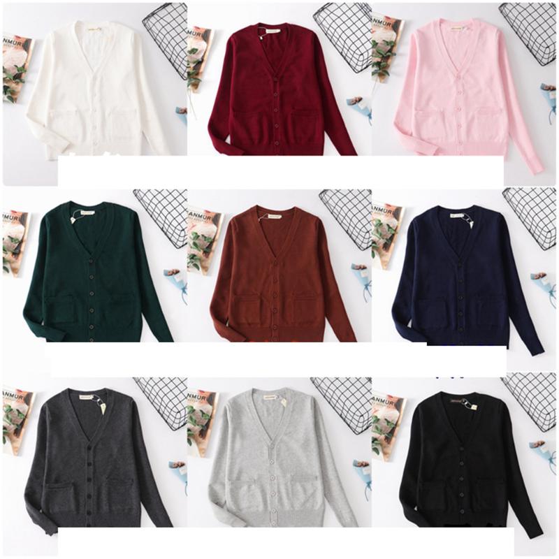 

Women's Knits & Tees 2022 Japan School Sweater Spring And Autumn 100% V-neck Cotton Knitted Uniforms Cardigan Multicolor Girls Student ZY560, White