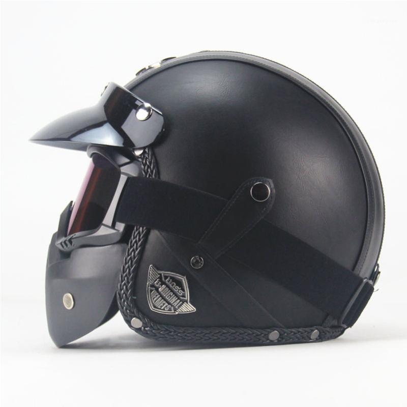 

HOT sale Open Face Half PU Leather Helmet Moto Motorcycle Helmets vintage Motorbike Headgear Casque Casco1, Brown