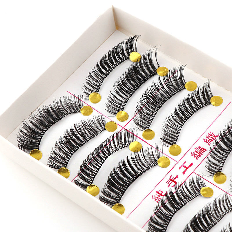

10 Pairs Handmade Natural Winged Encryption Plastic Cotton Stalk Full Strip False Eyelashes For Women Beauty Makeup Tools