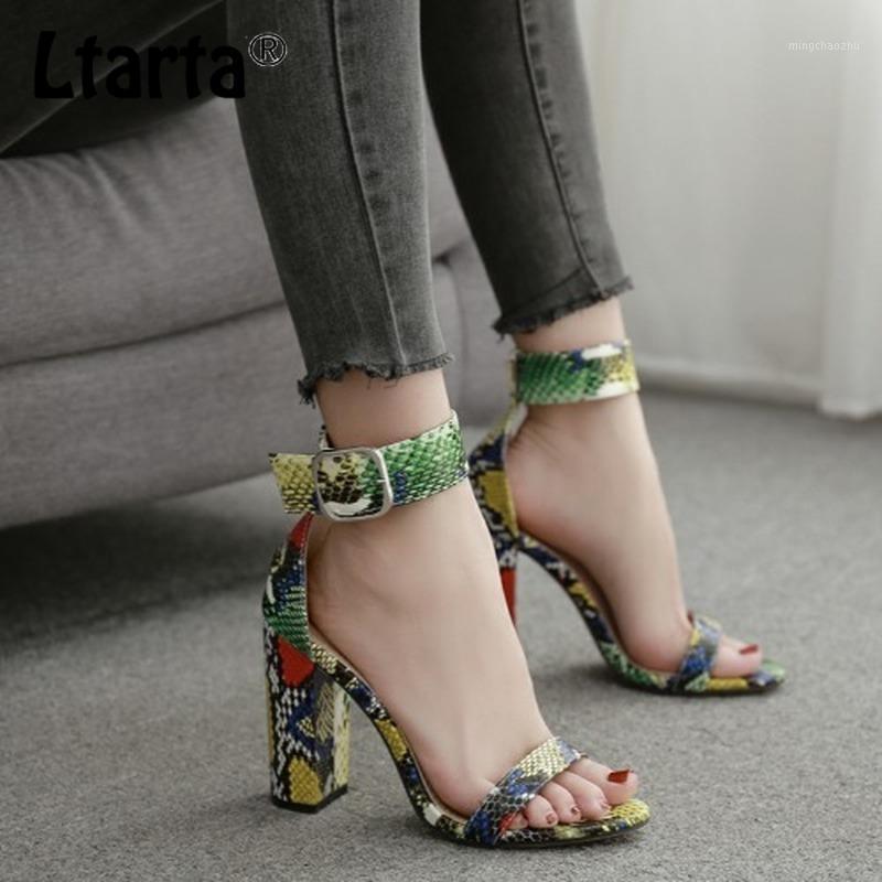 

LTARTA 2020 Summer Sexy Snake-print Word High-heeled Women's Shoes Fashion Hollow Thick Color-matching Women's Sandals ZL1, Snaker