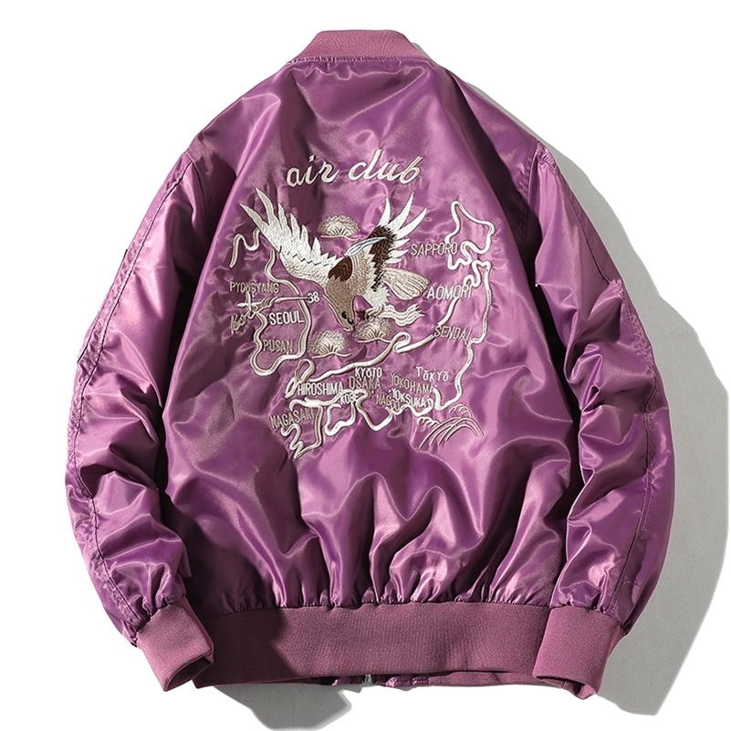 

Embroidery Bomber Jacket Men Hip Hop Pilot Jacket Men Women Baseball Jacket Eagle Snake Male Windbreaker Spring Streetwear 201104, Purple thick