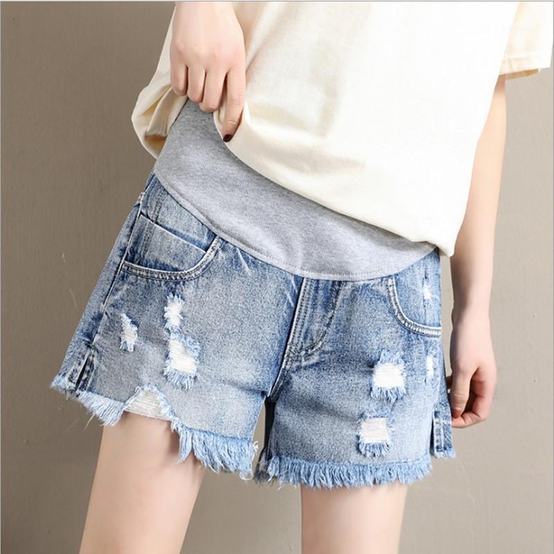 

Maternity Loose Shorts Elastic Waist Belly Short Jeans Pregnant Women Spring Summer Fashion Ripped Hole Denim Pregnancy Clothes1, Gray