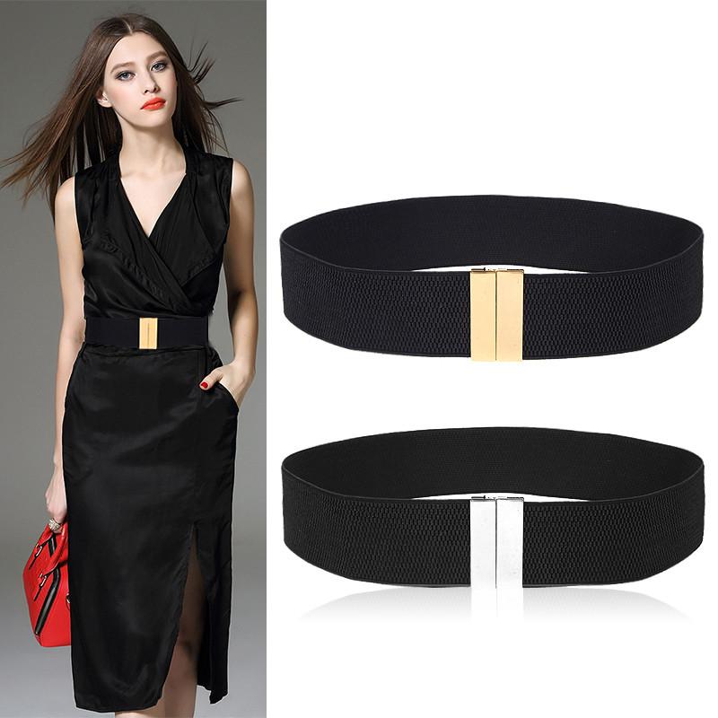 

New Waistband HOT Women's waistbands elastic wide belt gold buckle cummerbund female black strap white dress decoration gifts
