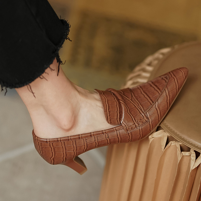 

2021 Real Pointed to Women's Wholesale Heels Sliding in Cow Pumps Office Shoes 40 GMC8, Brown.