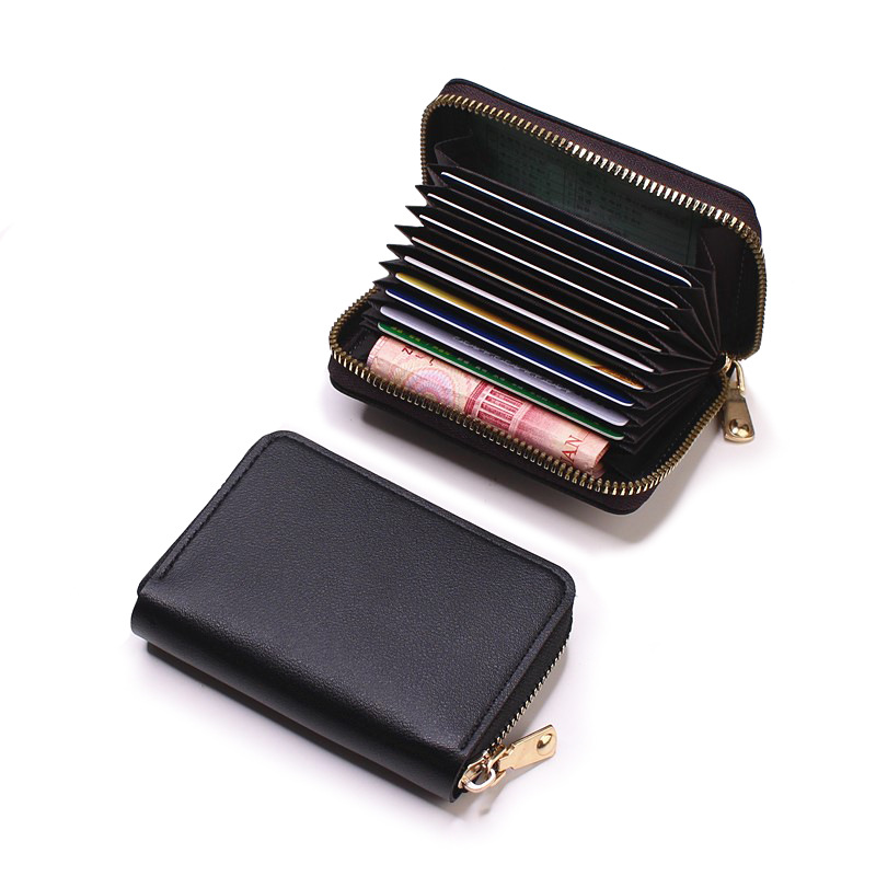 

ID card holders case wallet for women business PU leather zipper solid color cardholder bag accordion design travel credit card Purse, Customize