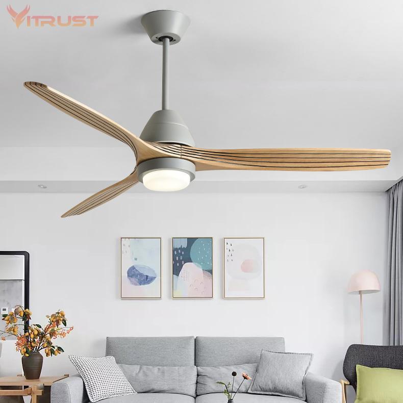 

Ceiling Fan with Remote Fan Light 3 Kinds of Speed 52 inch LED ceiling with Lights Wooden Leaf Simple1