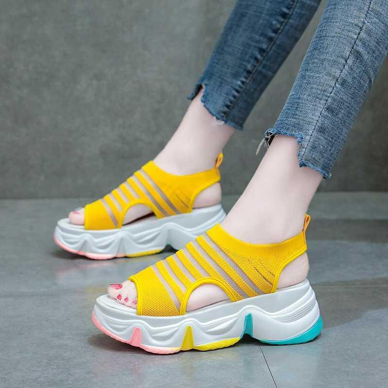 

Designers Women Platform Sandals 6cm High Heeled Chunky Sandal Wedges Casual Shoes Woman Mesh Breathable 2020 Summer1, Beige