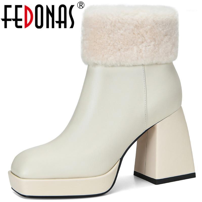 

FEDONAS Winter Warm Snow Boots 2021 Newest Genuine Leather Side Zipper Shoes For Women Party Working Basic Female Ankle Boots1, Brown