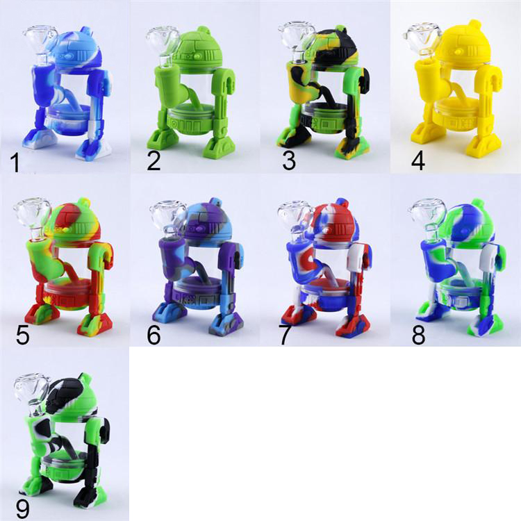 

Robot Design Silicone Smoking Pipe Glass Water Pipe Bong Mini Silicone bongs glass bubbler smoking pipes