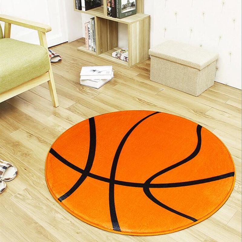 

Fashion Orange Basketball Round Carpet Children Room Area Rugs Washable Non-slip Chair Mat Boys Black White Football Soccer Rug1