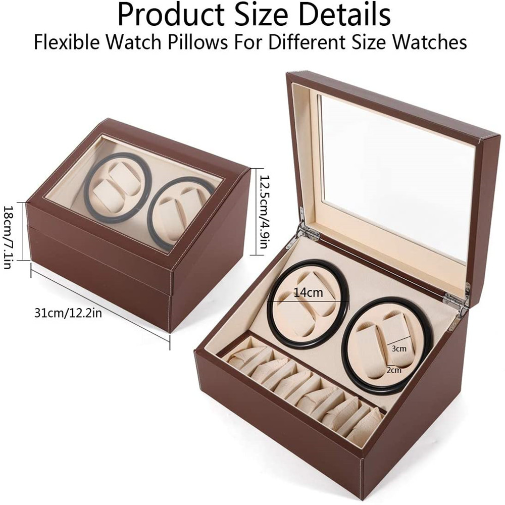 

Box Storage Winder Rotating Watch Display Leather Case Display Automatic Luxury Box, 4+6 (USA Stock) (Brown) Dceno, Slivery;brown