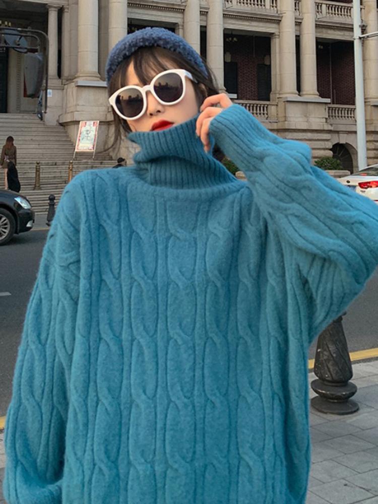 

Women's high neck Pullover twist sweater women's winter 2021 new Korean loose lazy style versatile knitting top, Beige