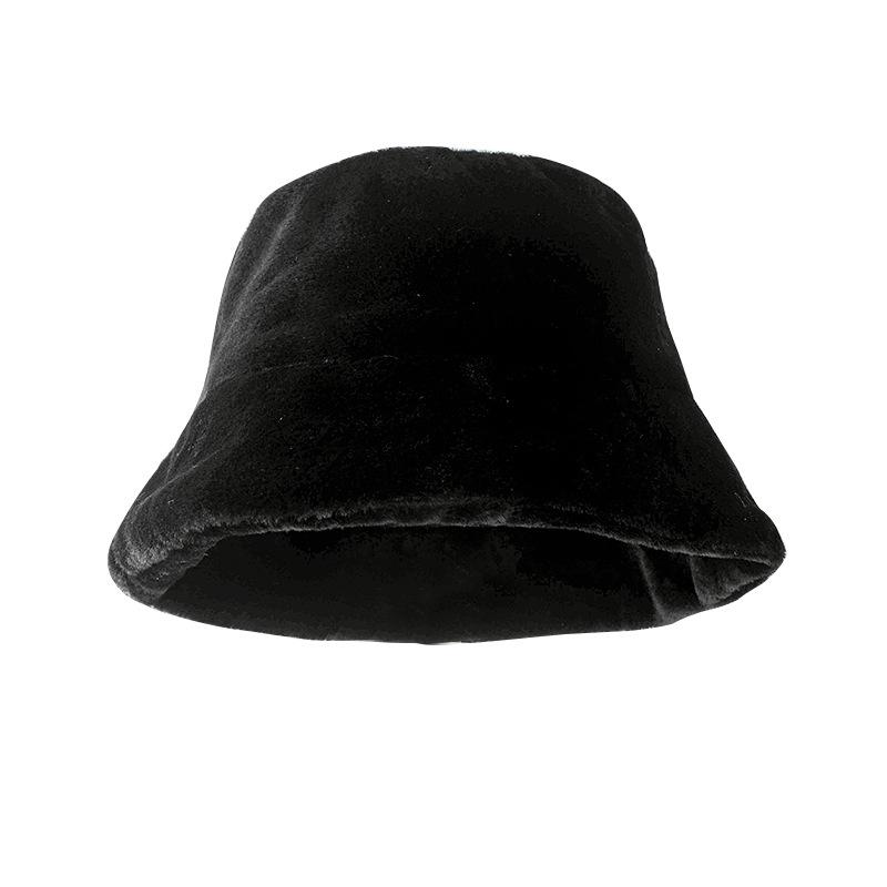 

Winter Outdoor Hat Vacation Lady Panama Black Solid Color Thickened Soft Warm Fishing Cap Faux Fur Bucket Hat For Women, White