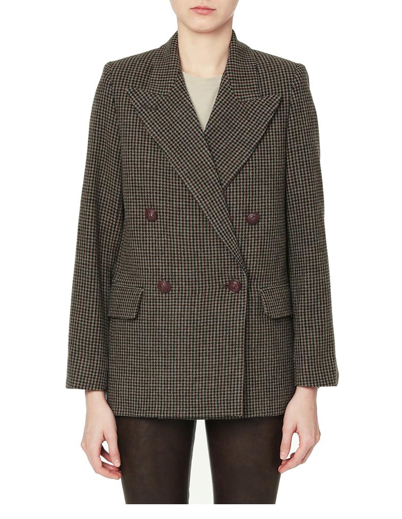 

Womens Blazers Red Plaid Suit Autumn and Winter Women' Woolen Fabric of Double Breasted Jacket with Suit Collar