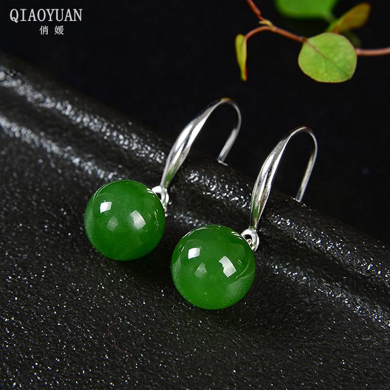 

18k gold earrings 925 silver woman jewelry small women's earrings jade Green jade real gold vintage emerald earings