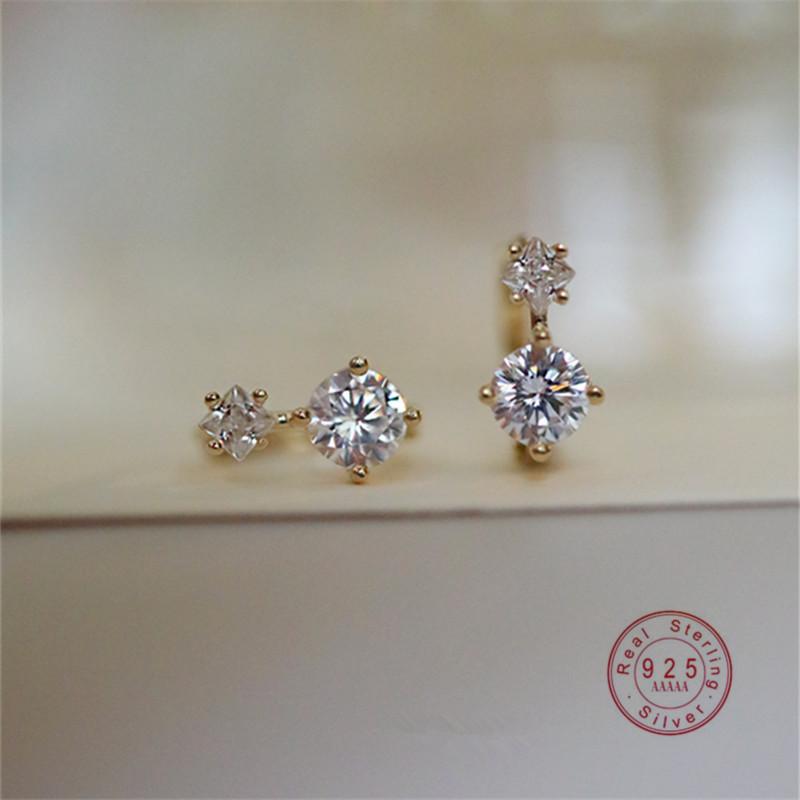 

Stud HI MAN French Ins Four-Claw Square Oval Zircon S925 Sterling Silver Earrings Women Cute Elegant Jewelry, Golden;silver