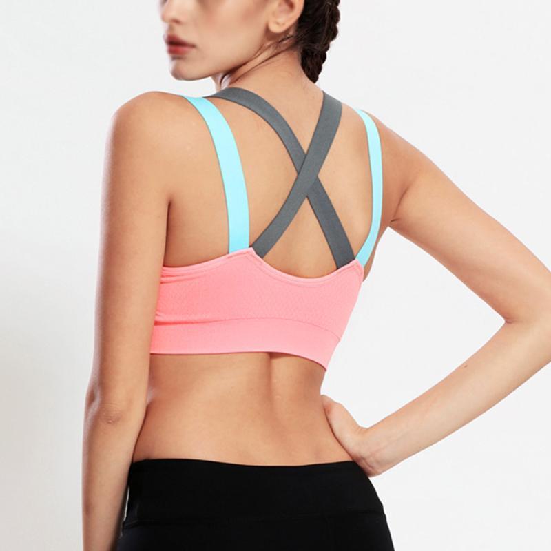 

New Sports Bra Full Cup Breathable Top Shockproof Cross Back Push Up Workout Bra For women Gym Running Jogging Yoga Fitness1, Yellow