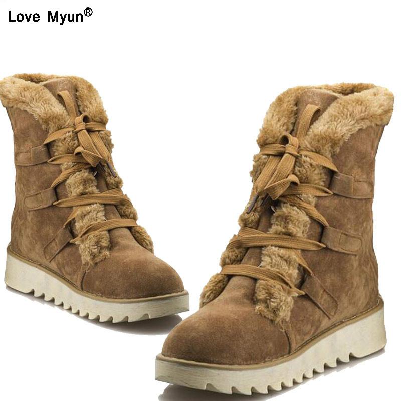 

Autumn and Winter new snow boots woman warm lace up anti-skid medium tube boots large size casual flat shoes woman 886, Black