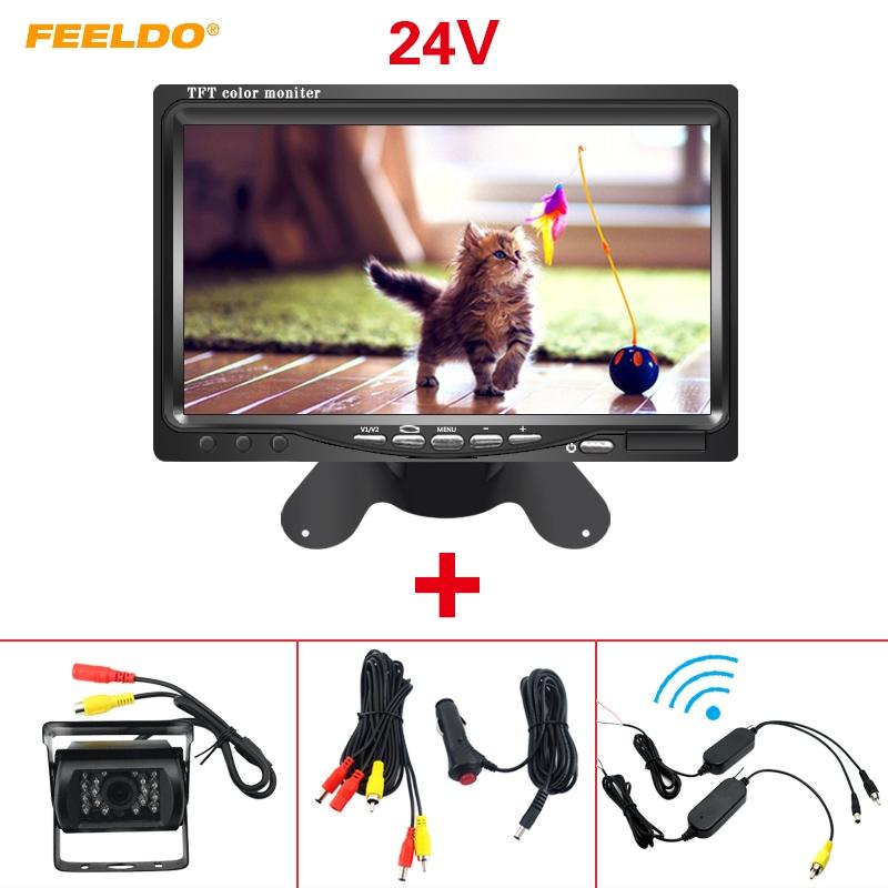 

FEELDO DC 9V-36V Bus Truck 7" LCD Monitor With Rear View Parking Camera Video System 2.4G Wireless & Cigarette Lighter Optional car