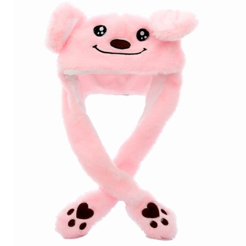 

Cartoon Pig Monkey Animal Plush Hat LED Light Up Moving Ears Cap X5XA, White