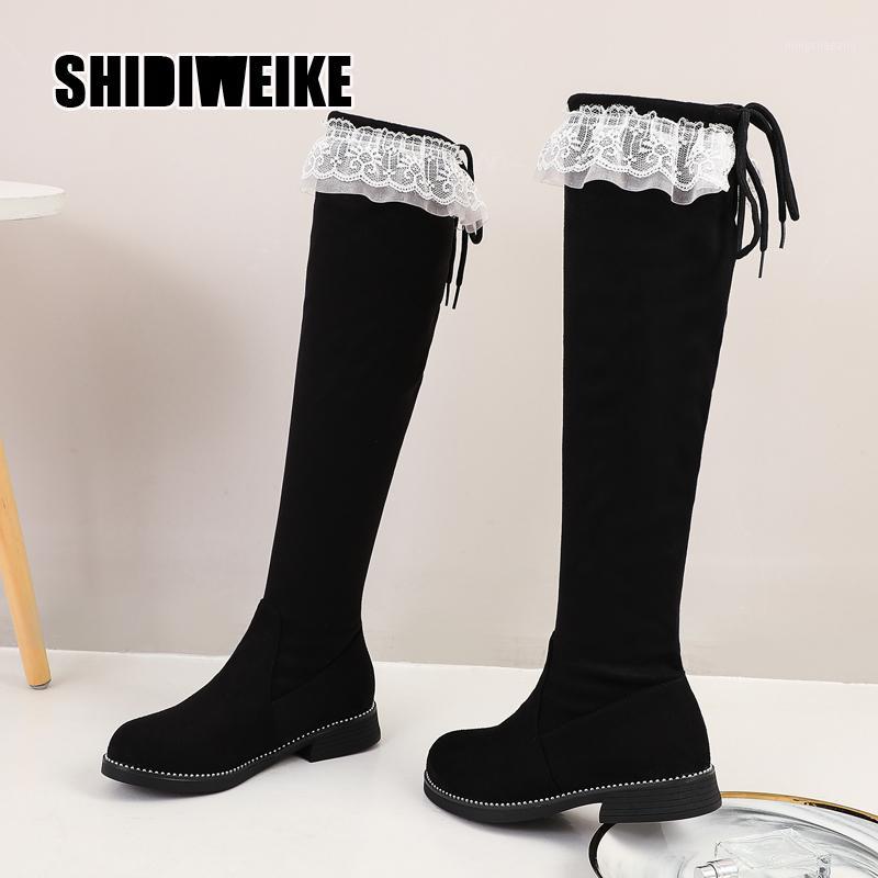 

Thigh High Women Boots Winter Round toe Knee-High boots Women High Thin with Thick Suede Elastic V2671, Black pu