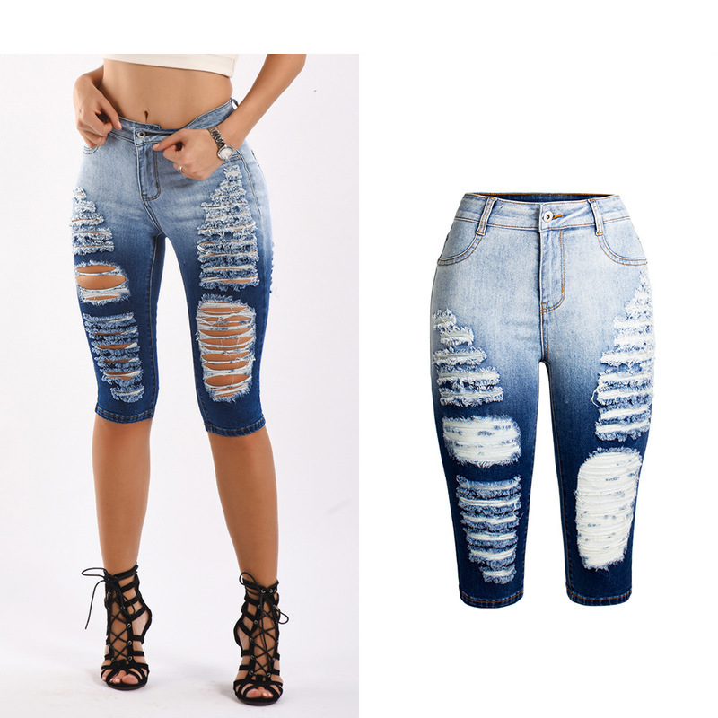 

2020 New Desire Elastic Hole 7 Minutes of Pants Grow Female Jeans Summer Vdmk, See chart