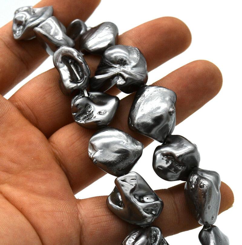 

HOO 14x18x10mm gray Irregular South Sea Shell Pearl necklace 18 inch
