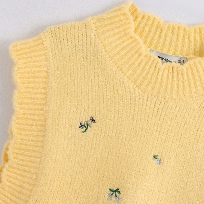 

women fashion round collar flower embroidery yellow knitting sweater female casual pullovers chic leisure Jumpers tops S251 201204, As pic s251bb