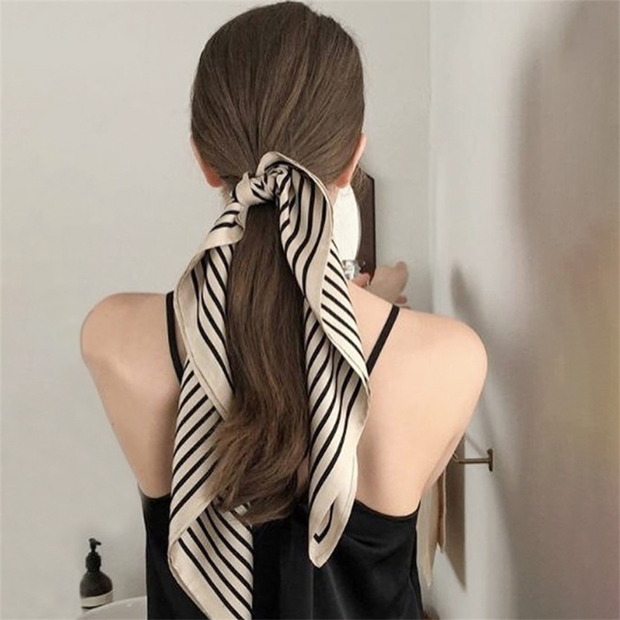 

Others Apparel 70 cm Small Squares Letter Printed Hairband Scarf Airline Stewardess Business Wear Binding Hair Silk Scarves