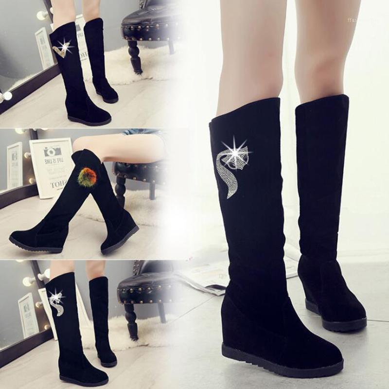 

Boots Winter Women Shoes Woman Boots Knee high 2020 Winter New Rhinestone Decoration Wild Plus Velvet Thick Snow1, Black f