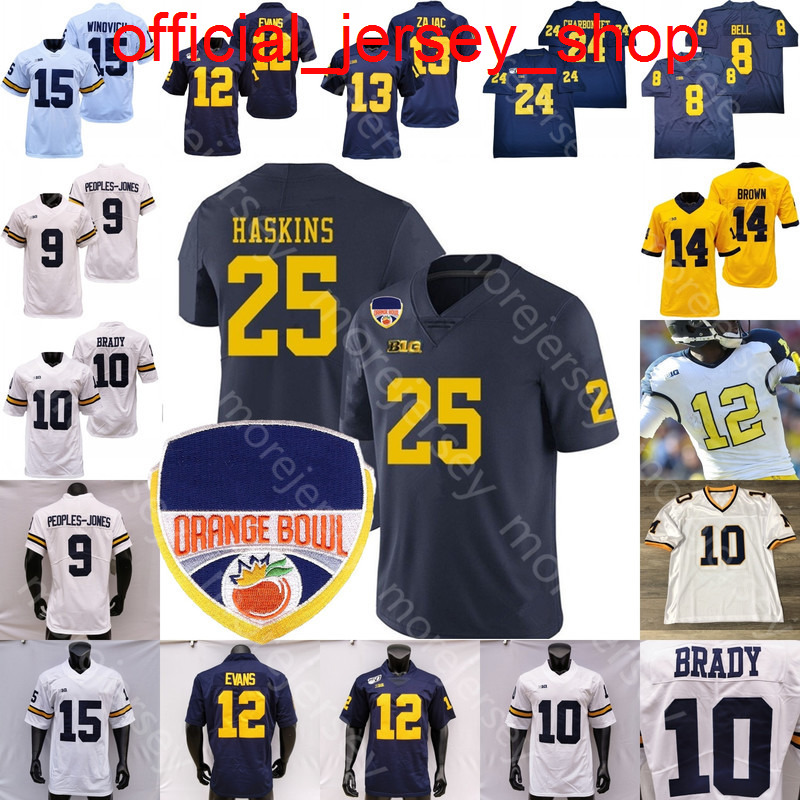 

Orange Bowl Michigan Wolverines Football Jersey NCAA College Tom Brady Charles Woodson Hassan Haskins Cade McNamara Aidan Hutchinson David, Yellow orange bowl patch