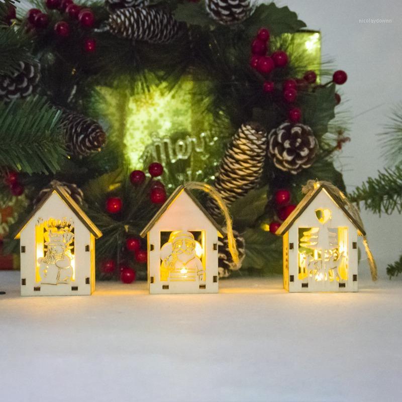 

1PC Festival LED Light Wood House Christmas Tree Hanging Ornaments Holiday Nice Xmas Gift Wedding Decoration1
