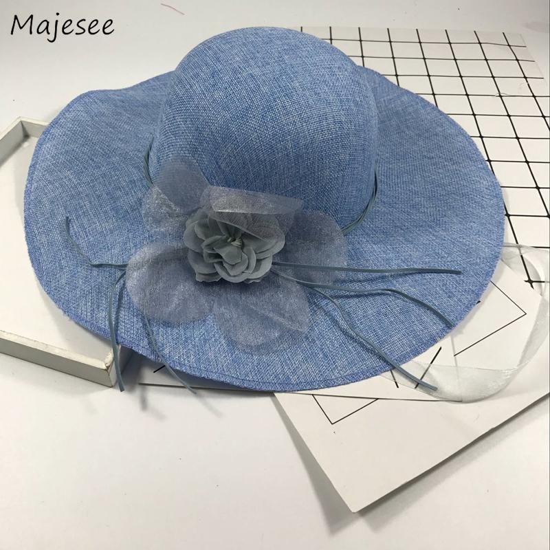 

Sun Hats Floral Decorate Elegant Ladies Summer Wide Brim Sun-Shading All-match Womens Korean Style Casual Simple Fashion Daily, Red