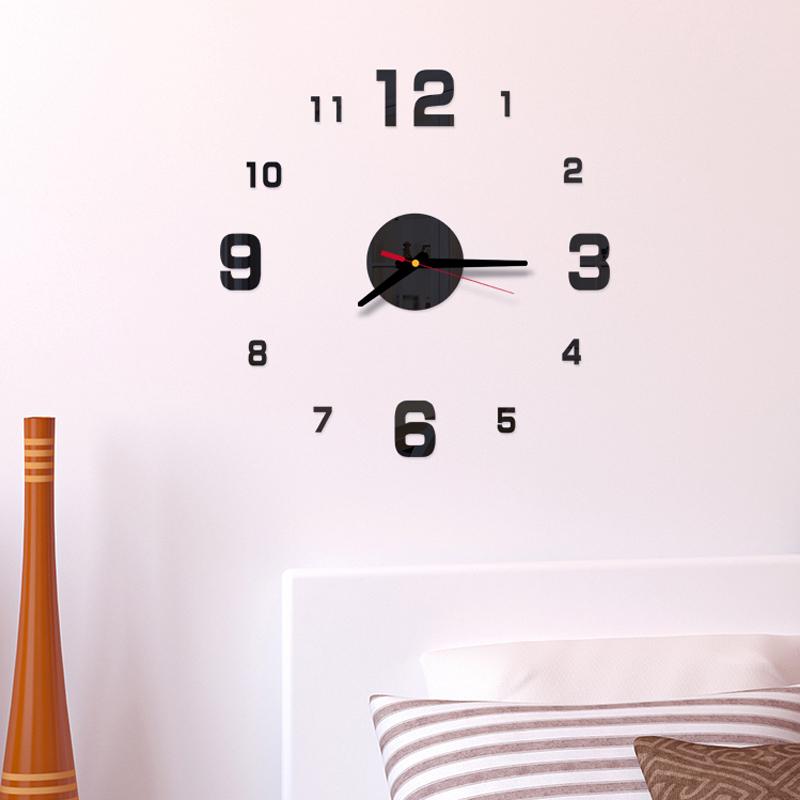 

3d Wall Clock Design Large Acrylic Mirror Clocks Stickers Living room accessories Decorative House Clock On The Wall Black Silve