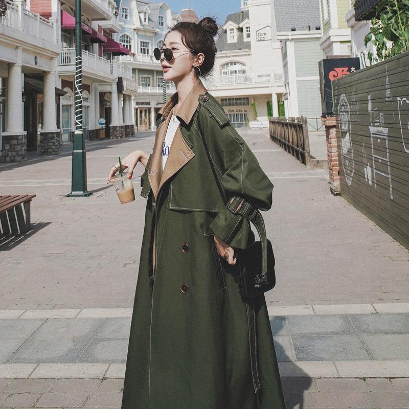 

Army Green Windbreaker Women' Mid-Length 2021 Spring And Autumn New Korean British Retro Loose All-Match Jacket Coat y12451