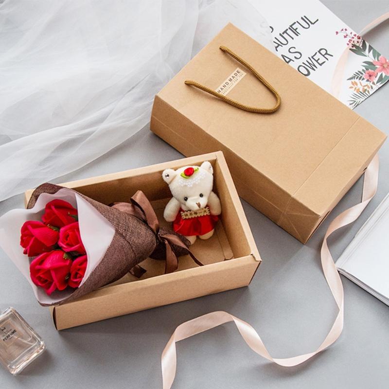 

7Pcs With Bear Red Rose Flower Soap Bouquet Valentine Wedding Birthday Bear Gift Box Ornament Dropshipping, As picture