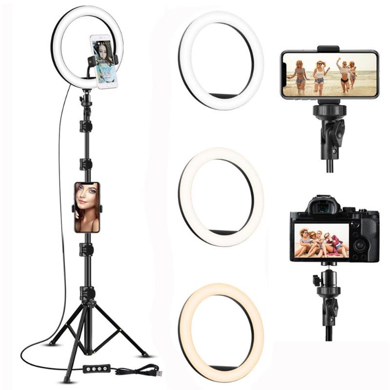 

LED Selfie Ring Light 8/10/12 inch Metal Dimmable Camera Phone Ring Lamp With Stand Tripods For Makeup Video Live Studio Youtube