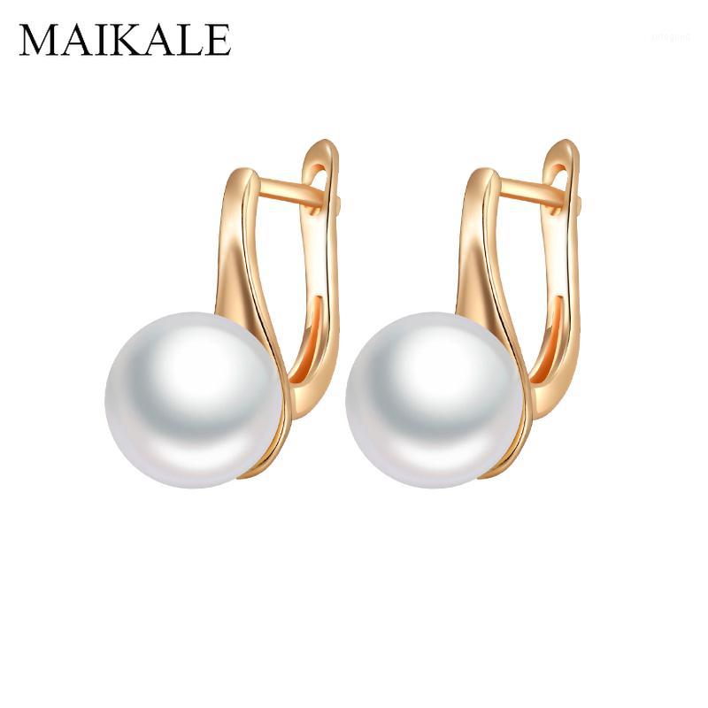 

Stud MAIKALE Simple 10MM Imitation Pearl Earrings Gold Round White With For Women Gifts1