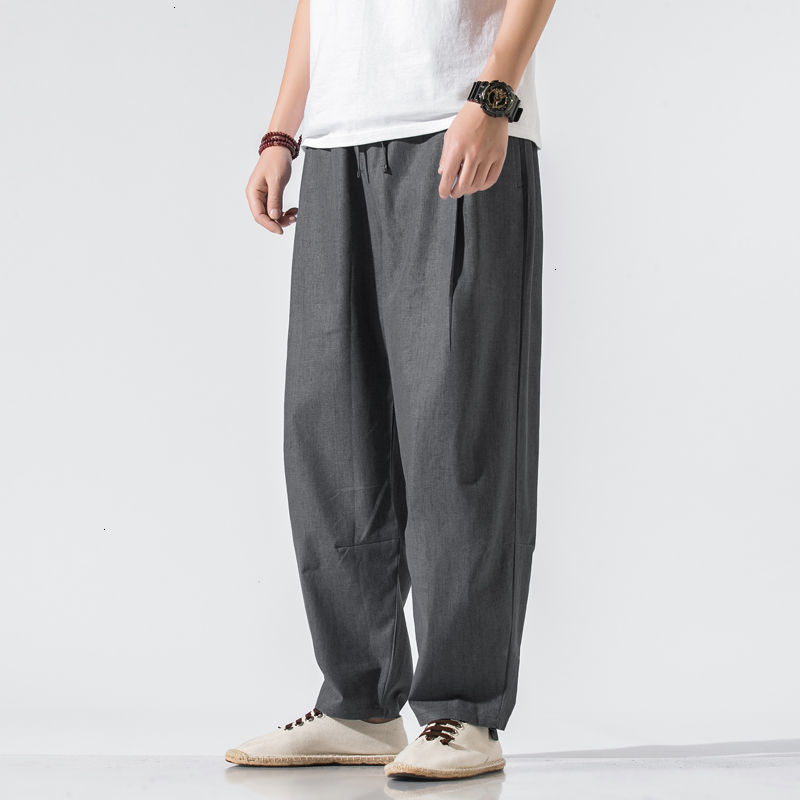 

2021 New Autumn Chinese Style Casual Oversize Wide Leg Men's Trousers Harem Pants Loose Size O09a, Darkgray