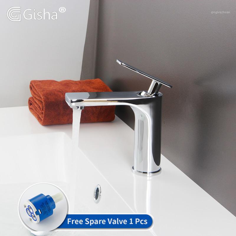 

Gisha Brass Basin Faucet Hot&Cold Water mixer Tap Single Handle Wash Chrome Finish Bathroom Sink deck mounted basin faucetG11021