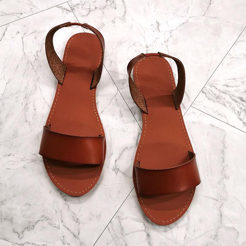 

Solid PU Leather Women Sandals for 2021 Summer Flat Shoes Back Elastic Band Rome Casual Shoes Lady Fashion Brand Sandal Woman, Black