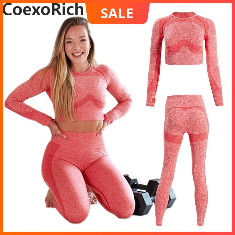 

Yoga Set Women Tracksuit Sportwear Sport Suit Gym Clothing Seamless Fitness Crop Top High Waist Workout Pants Leggings, 707 coralred pants