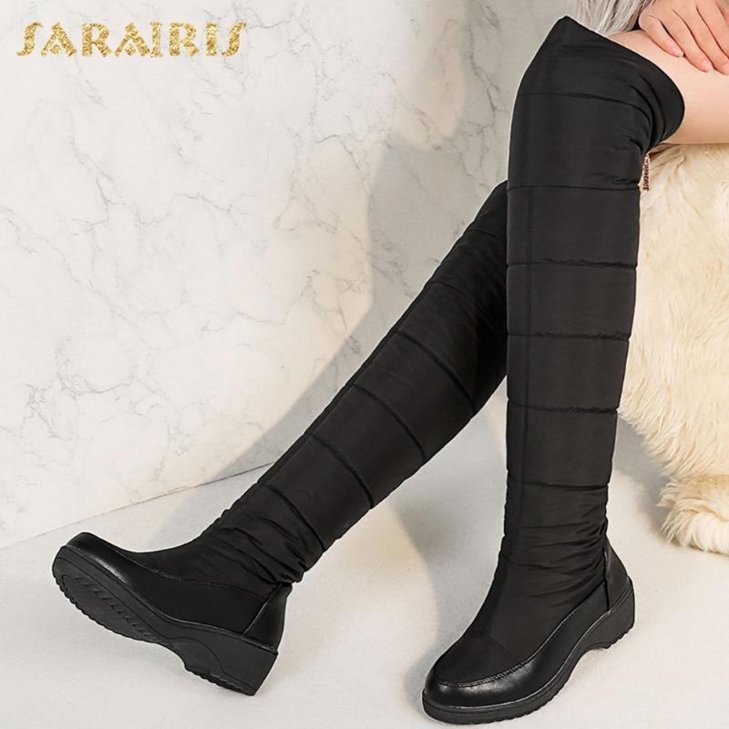 

Skidproof Keep Warm Plush Fur Waterproof Snow Boots Winter Shoes Boots Large Sizes 44 Over The Knee Outdoor Footwear Women, Black